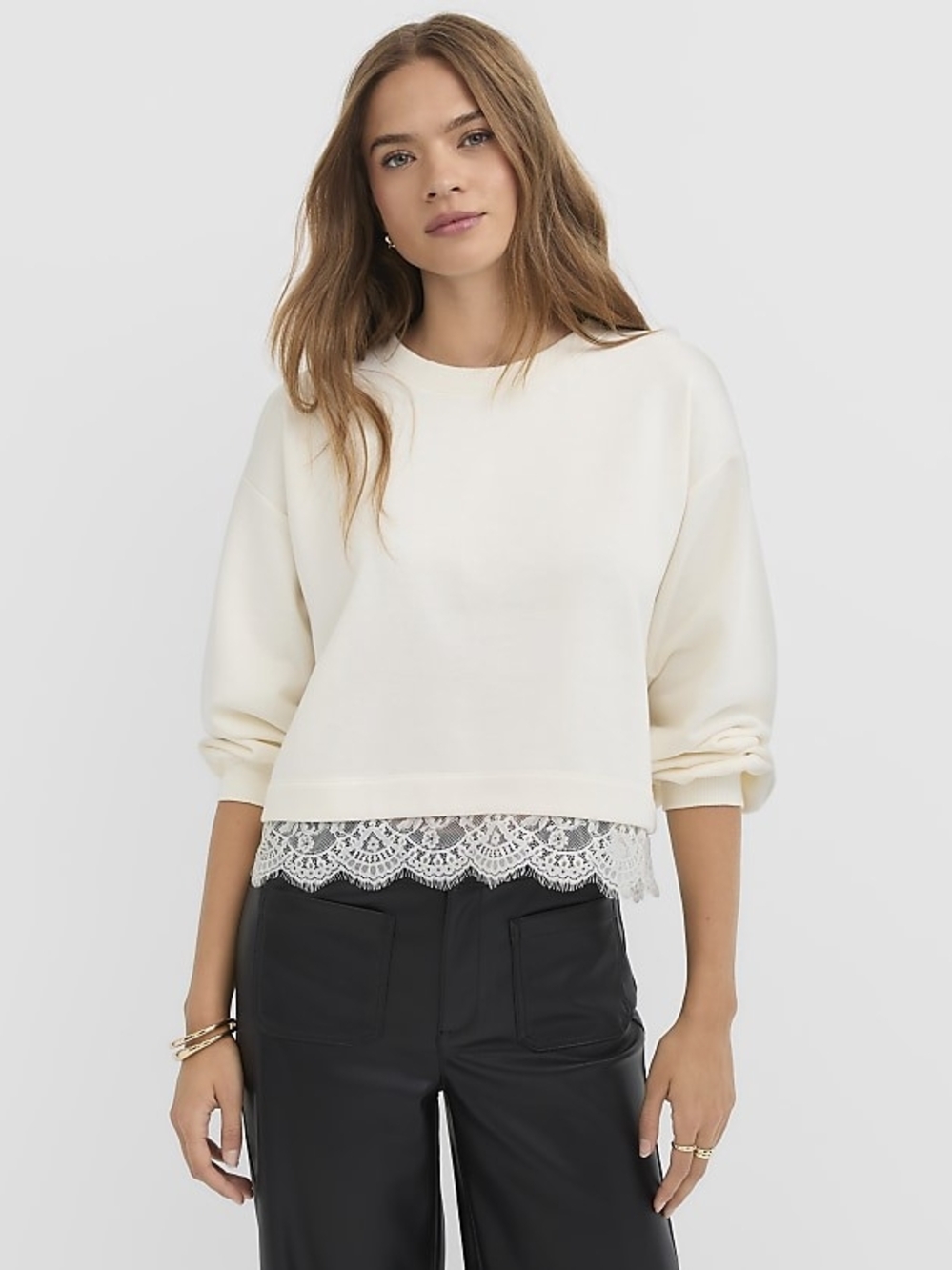 LOFT Ivory Lace Hem Sweatshirt